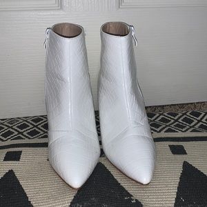 White snakeskin print booties
